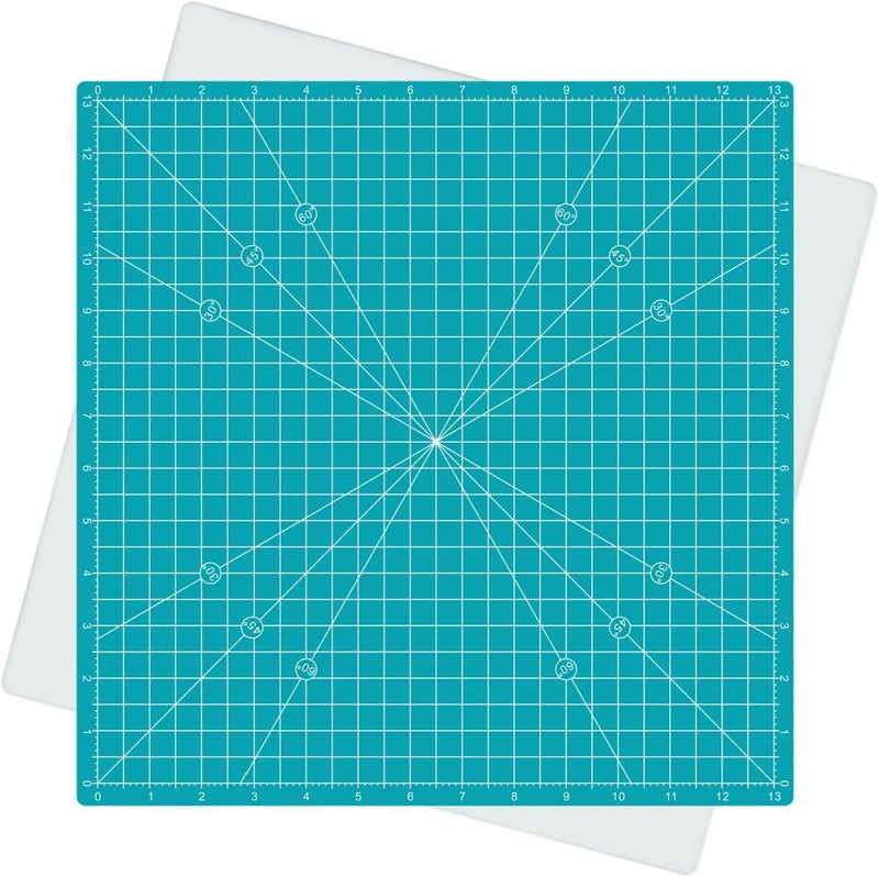 AMASEWART Rotating Self Healing Cutting Mat 14"x14" (13" Grid), Square Sewing Cutting Mat Board Perfect for Fabric Quilting & Art Projects, Turquoise - Image 1